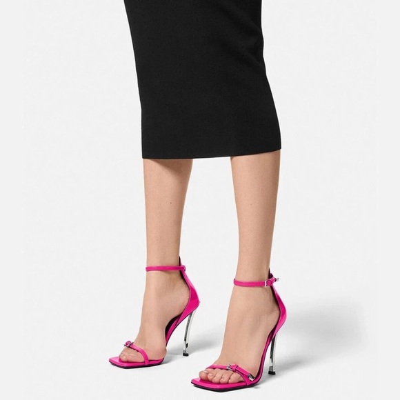 Versace Medusa Aevitas Hot Pink Stiletto Sandals Size 41/US 10 Strappy Heels NEW - Picture 2 of 13